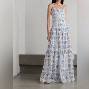 Agua by Agua Bendita Blue Lima Layered Print Linen Maxi Dress